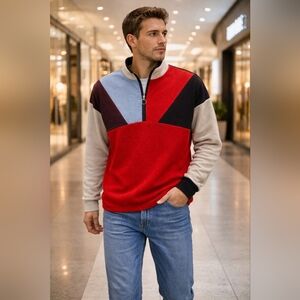 Rodd & Gunn Multicolor Colorblock Quarter Zip Sweater Cozy Knit Pullover Casual